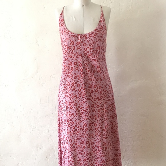 Y2K Vintage 100% Silk Floral Criss Cross Back Midi Slip Dress - Picture 3 of 8